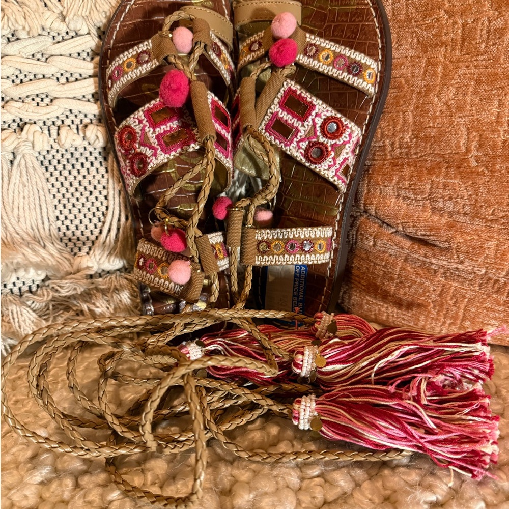 Sam Edelman Brown and Pink Embellished Sandals